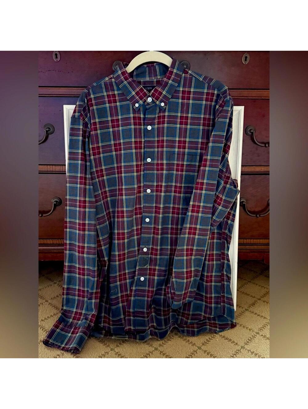J. Crew Heathered Cotton large plaid check button down shirt L